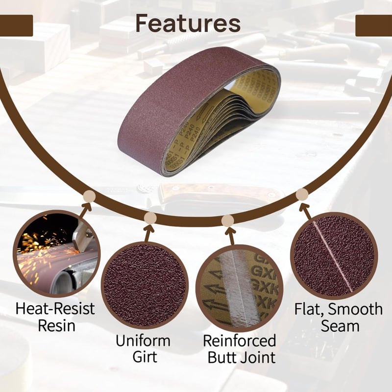 KTHUA Sanding Belts 4x36 Inch: 12-Pack 80–400 Grit — Heat-Resistant Resin Bond & X-Weight Backing — for Heavy-Duty Stock Removal in Woodworking — Fit 4 × 36 Benchtop Belt Sanders - Image 5